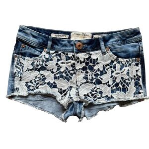 Parisian Collection Blue Denim Shorts with White Lace Overlay Size 7 Boho Y2K
